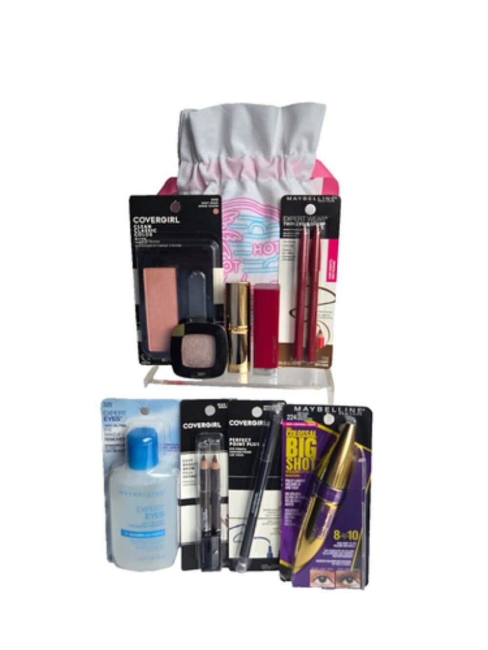 9pc NEW Makeup Lot EYES LIPS FACE Maybelline Covergirl L'Oreal + Sephora Bag!